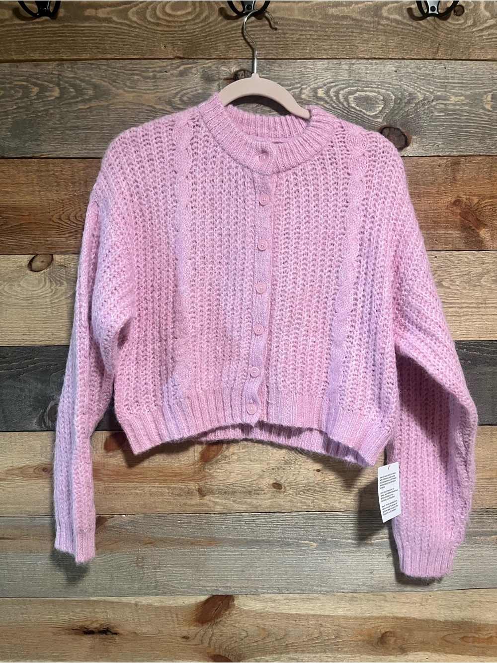 Topshop Pale Pink Chunky Knit Button Cardigan.  ASOS Shop